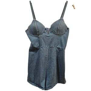 Haute Monde Denim Bustier Romper Blue Jean Corset Style Shortalls Size L